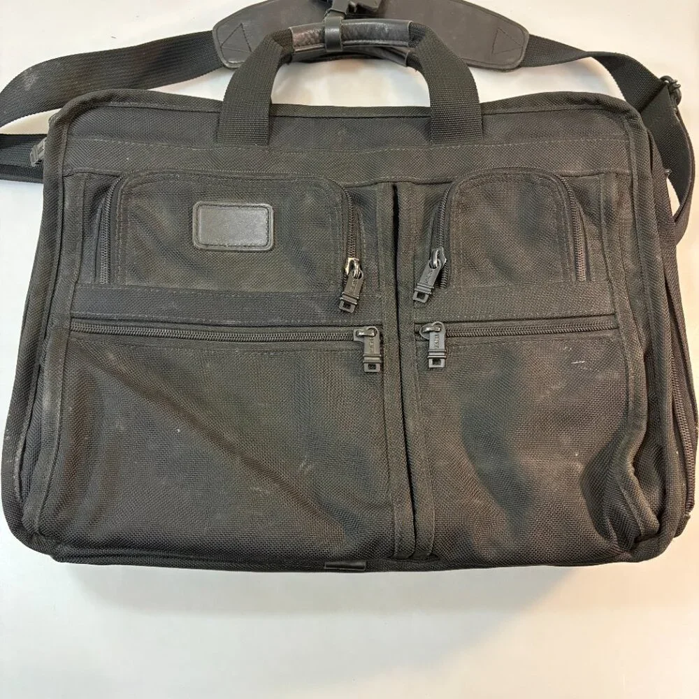 Tumi Black Ballistic Nylon Overnighter Briefcase 2671D3 Luggage Tag & Strap